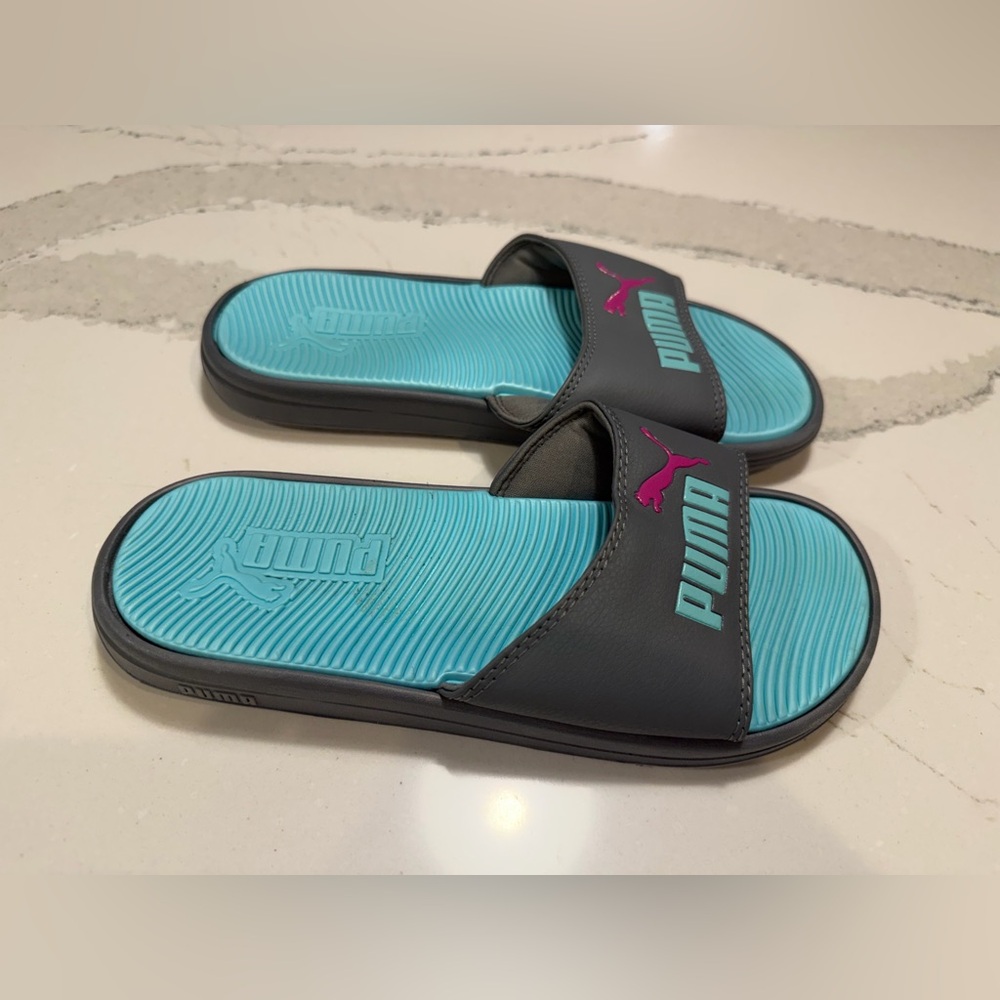 Puma gray and blue slides Size 7 - Picture 3 of 4